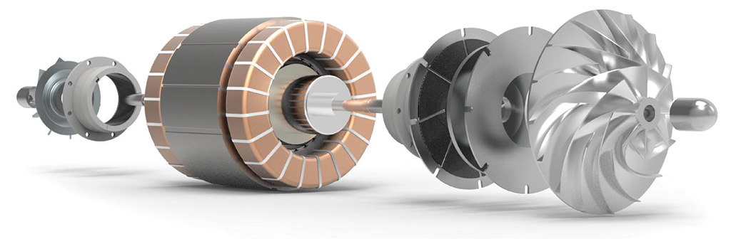 the primary internal components of Turbowin Core, including the PM Motor, Air Foil Bearing and Impeller